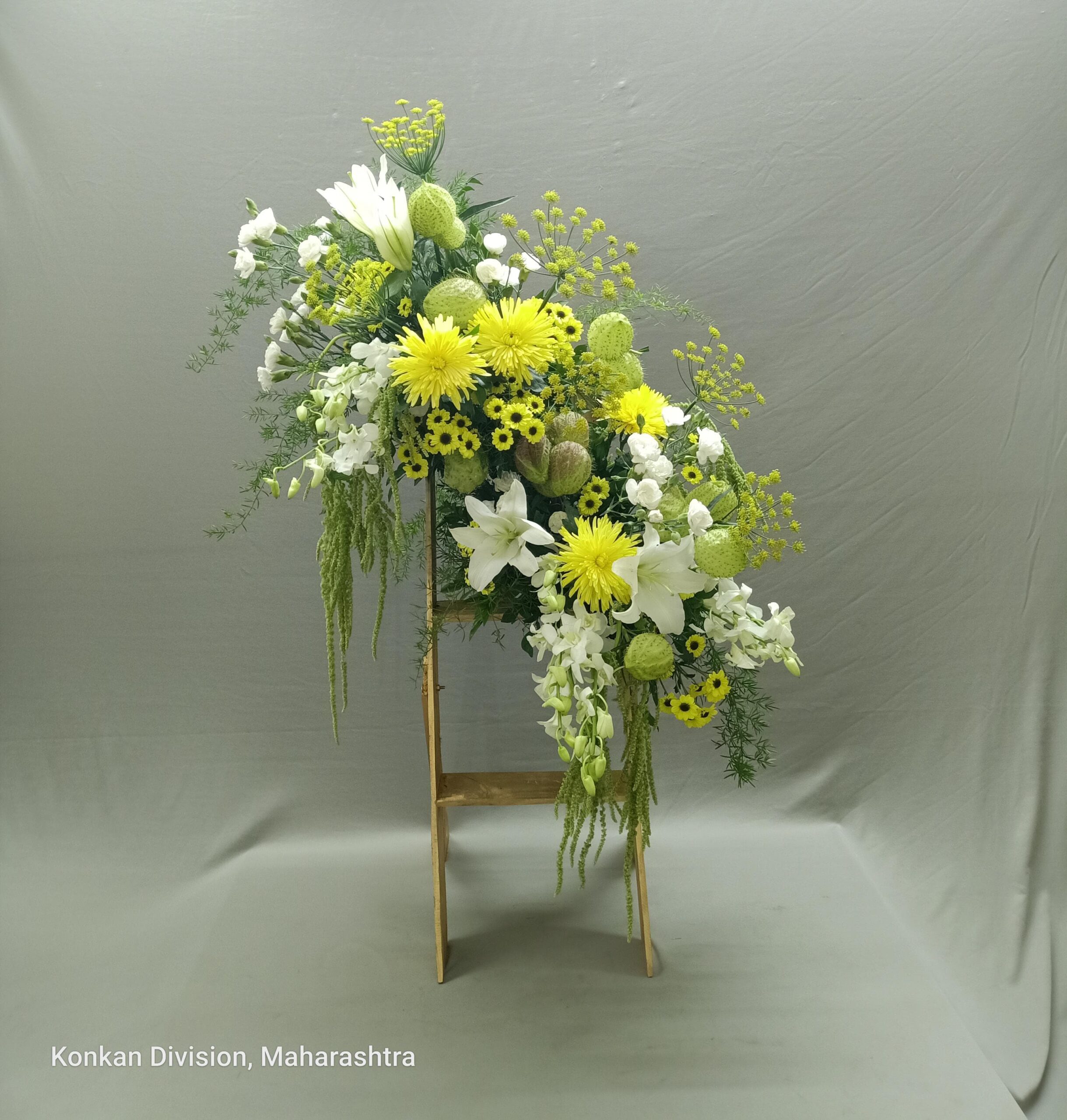 Standing Flower Arrangement with Yellow and White Blooms