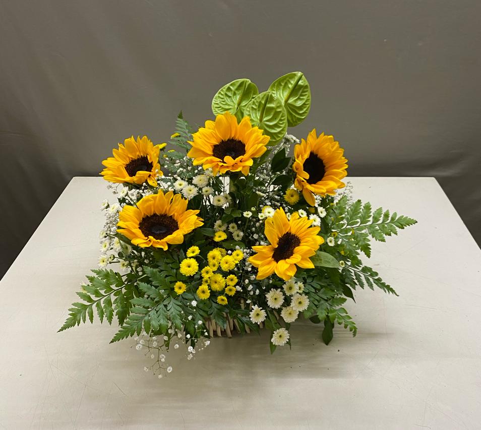 Sunflower Bamboo Basket Flower Arrangement