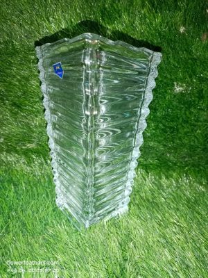"Clear tall glass square vase perfect for flower arrangements"