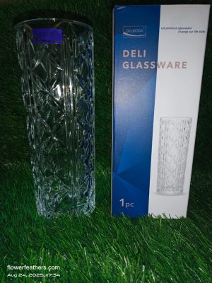 "Clear tall glass vase perfect for flower arrangements"