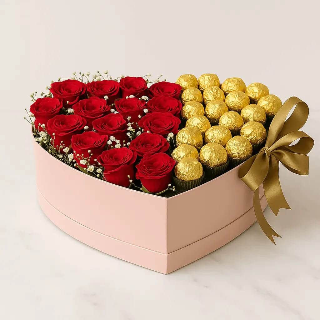 red roses with ferrero Rocher
