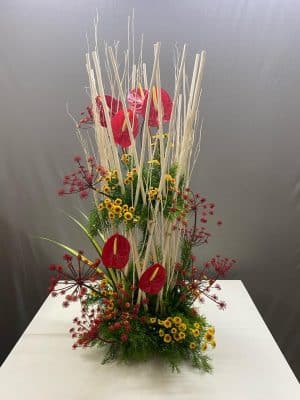 Red anthurium arrangement