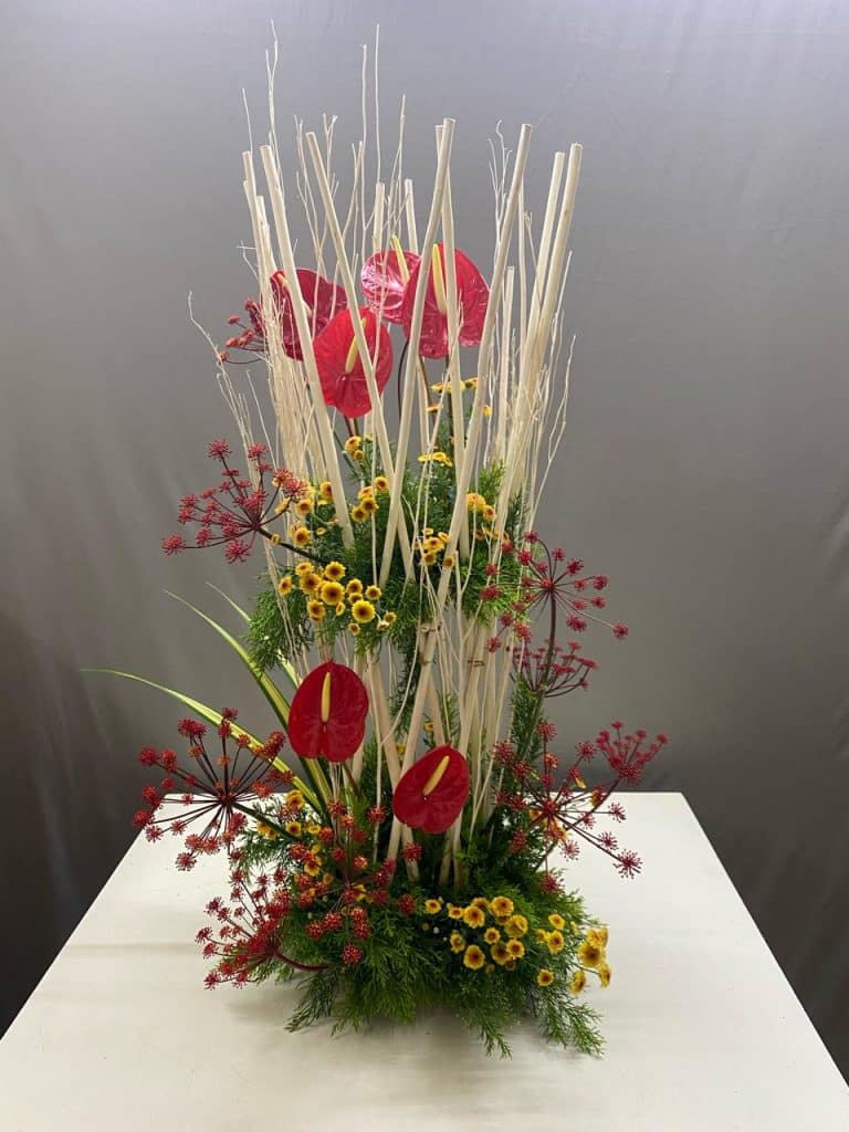 Red anthurium arrangement