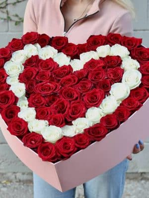 large heart box 65 red roses