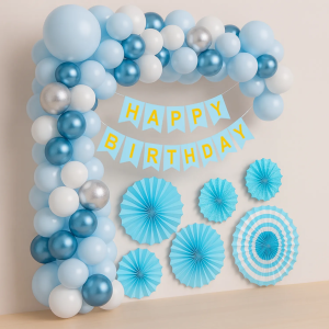 blue and white balloon decoration