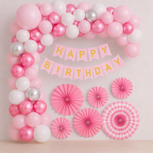 pink white balloon decoration