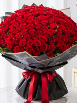 Buy roses online in Mumbai with fresh premium red rose bouquet by FlowerFeathers